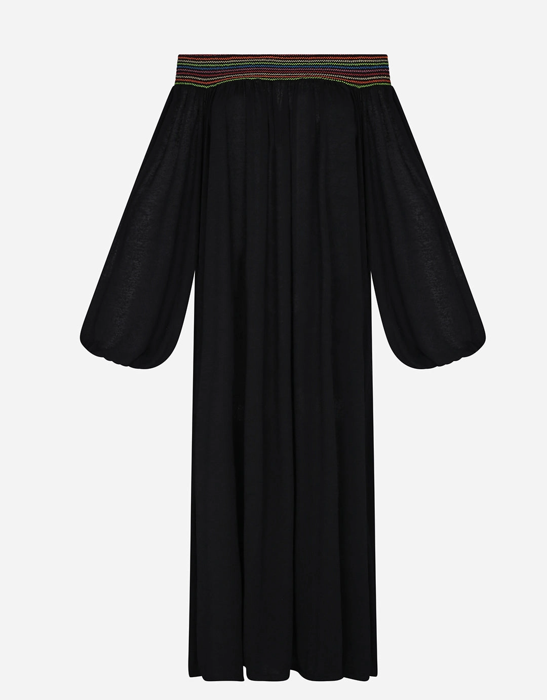Smocked Off the Shoulder Dress - Black
