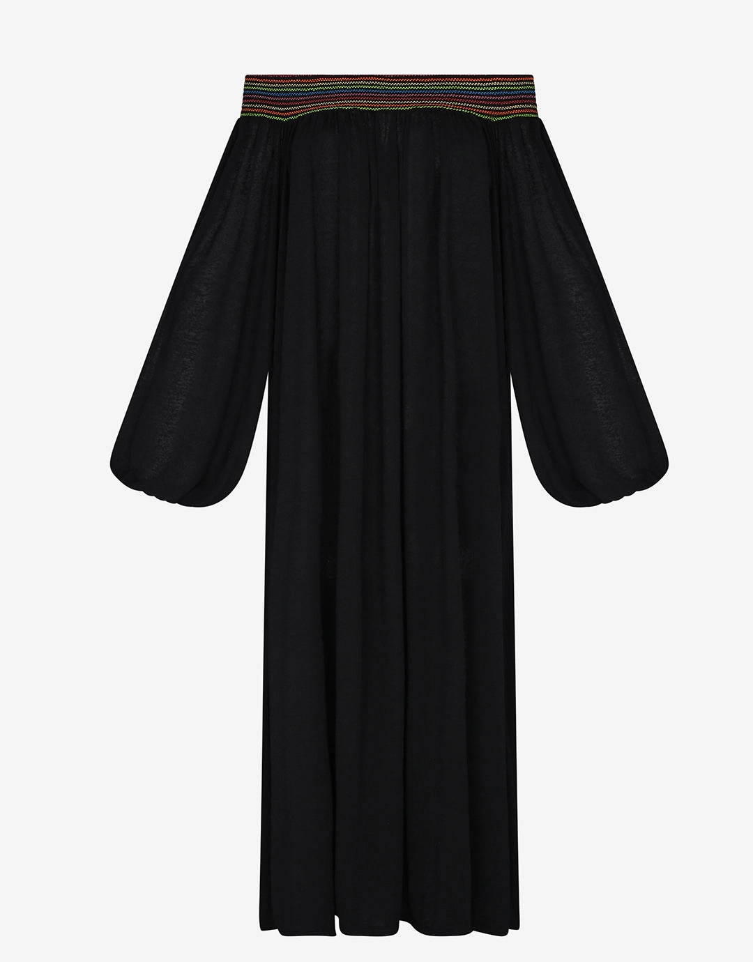 Smocked Off the Shoulder Dress - Black