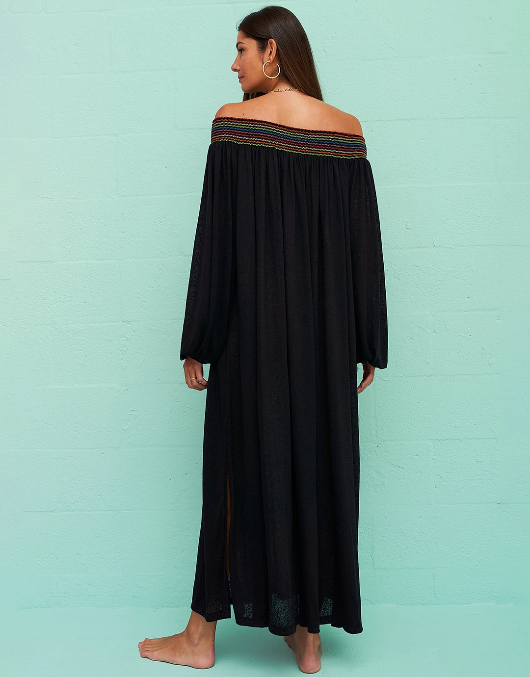 Smocked Off the Shoulder Dress - Black