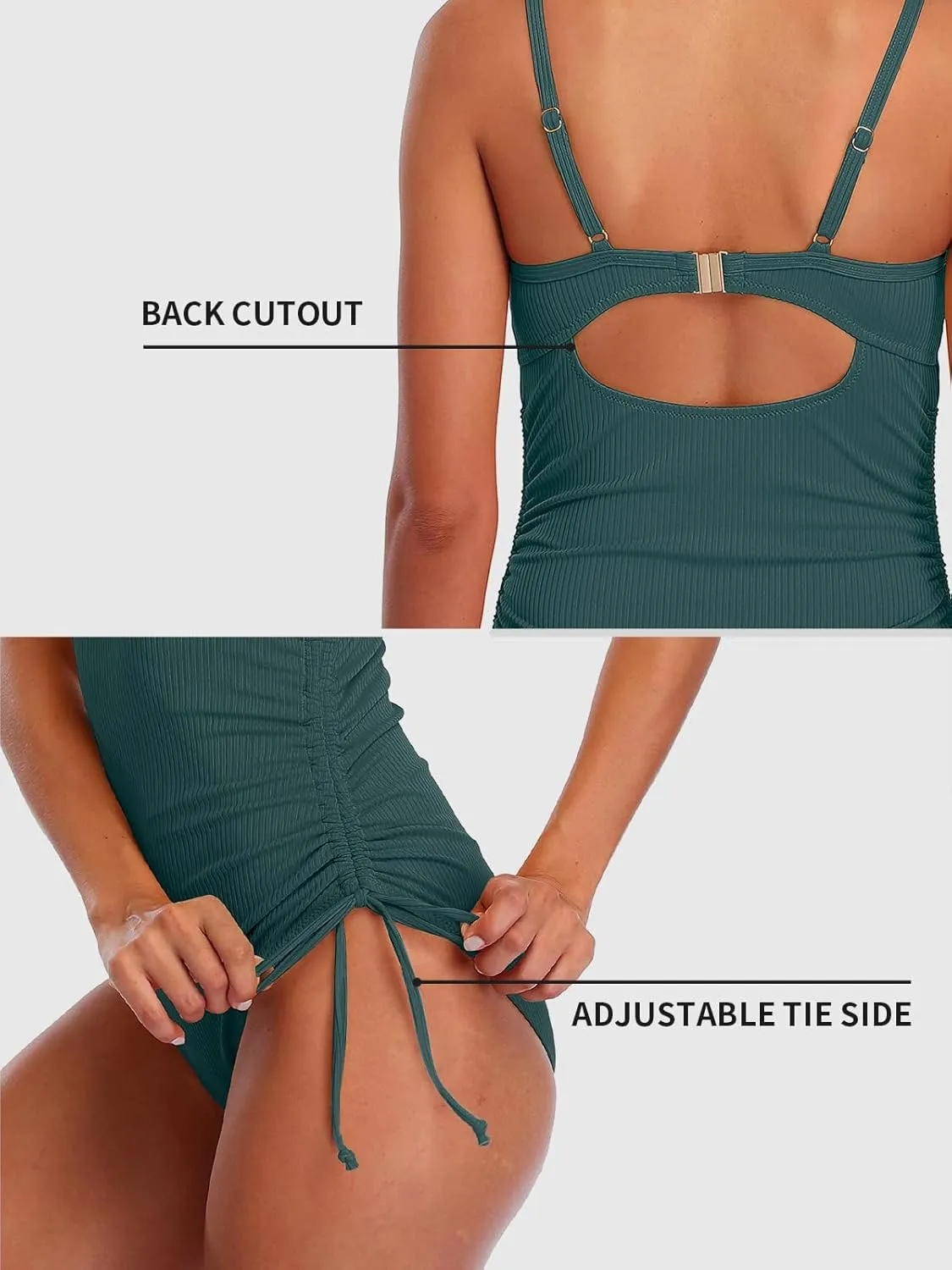 SOCIALA Ribbed One Piece Swimsuit Women Tie Side High Cut Bathing Suits Tummy Control Swim Suit 2025 Ruched Monokinis