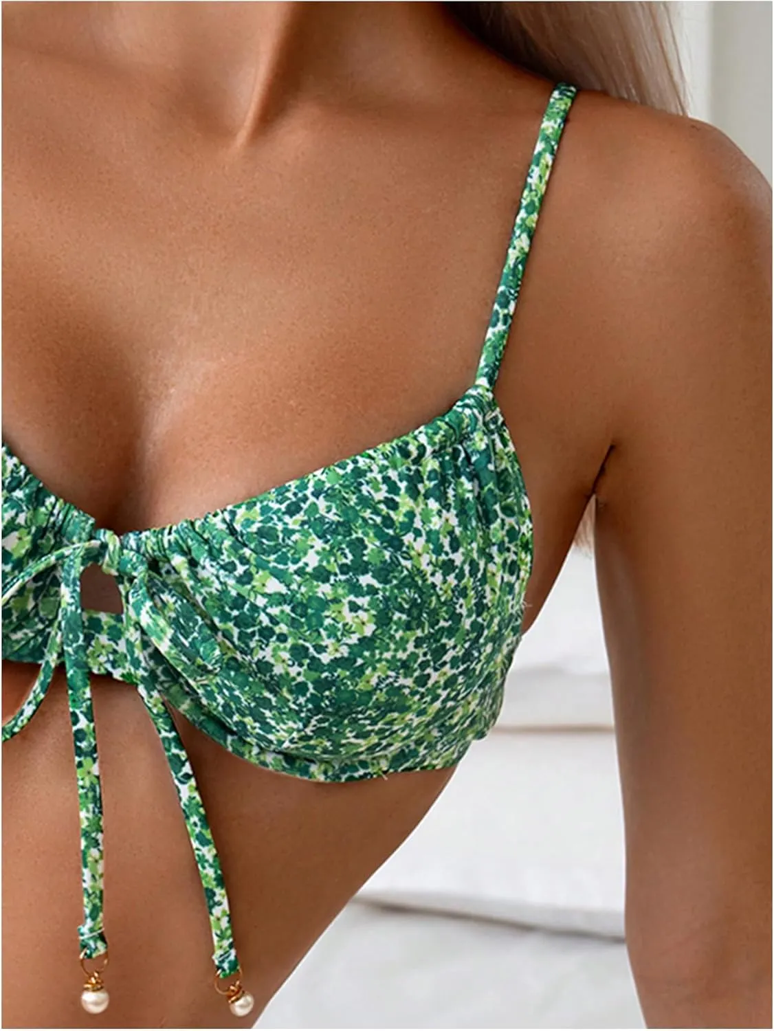 SOLY HUX Women's 2 Piece Bikini Sets Boho Floral Print Underwire Swimsuit Tie Front Cut Out Bathing Suit