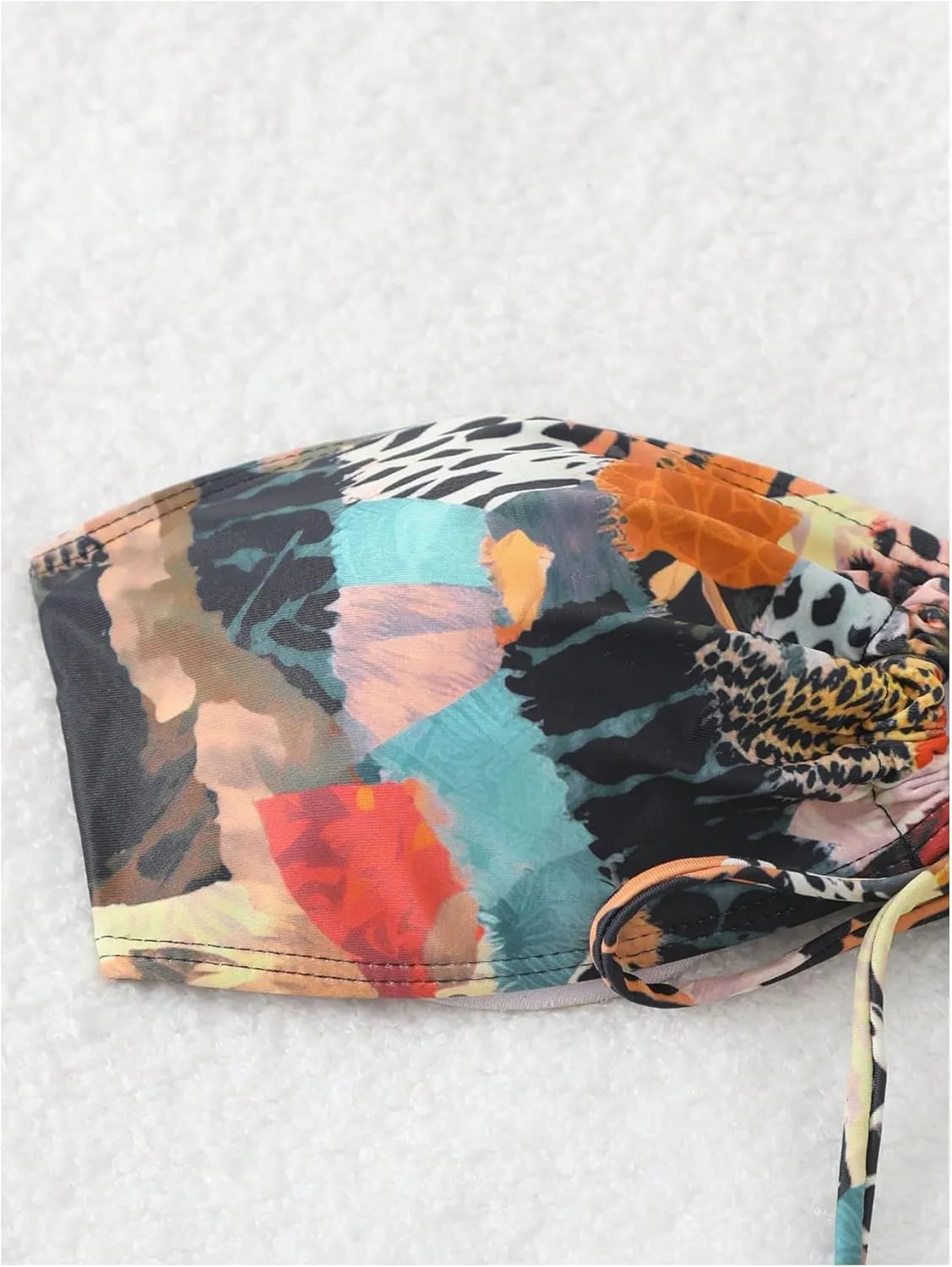 SOLY HUX Women's Boho Bandeau Bikini Top Only Hollow Out String Swim Tops Swimsuit Summer Beachwear