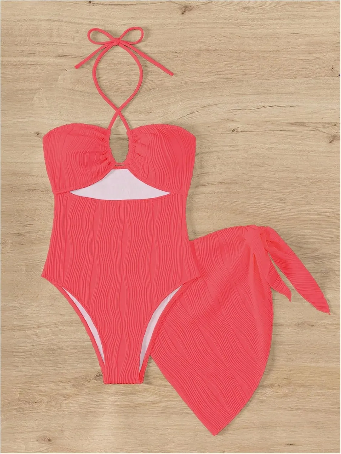 SOLY HUX Women's One Piece Swimsuit Criss Cross Halter Cut Out Bathing Suit with Cover Up