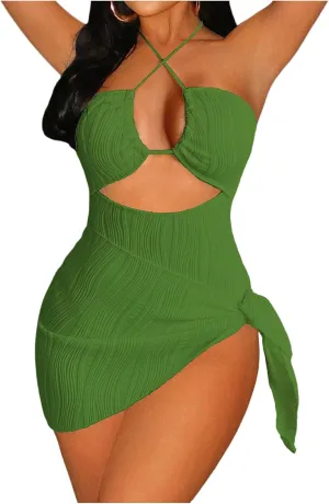 SOLY HUX Women's One Piece Swimsuit Criss Cross Halter Cut Out Bathing Suit with Cover Up