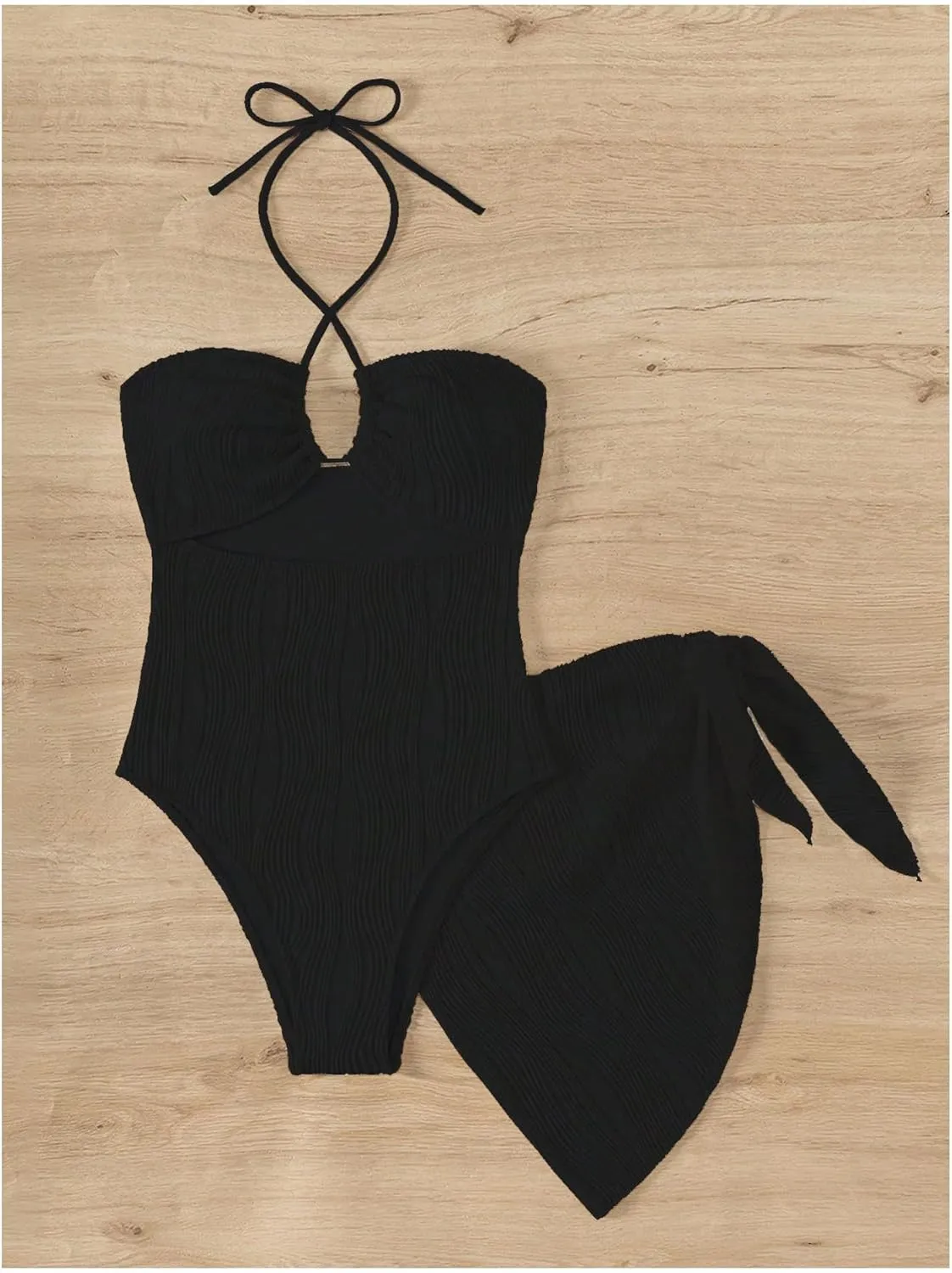 SOLY HUX Women's One Piece Swimsuit Criss Cross Halter Cut Out Bathing Suit with Cover Up