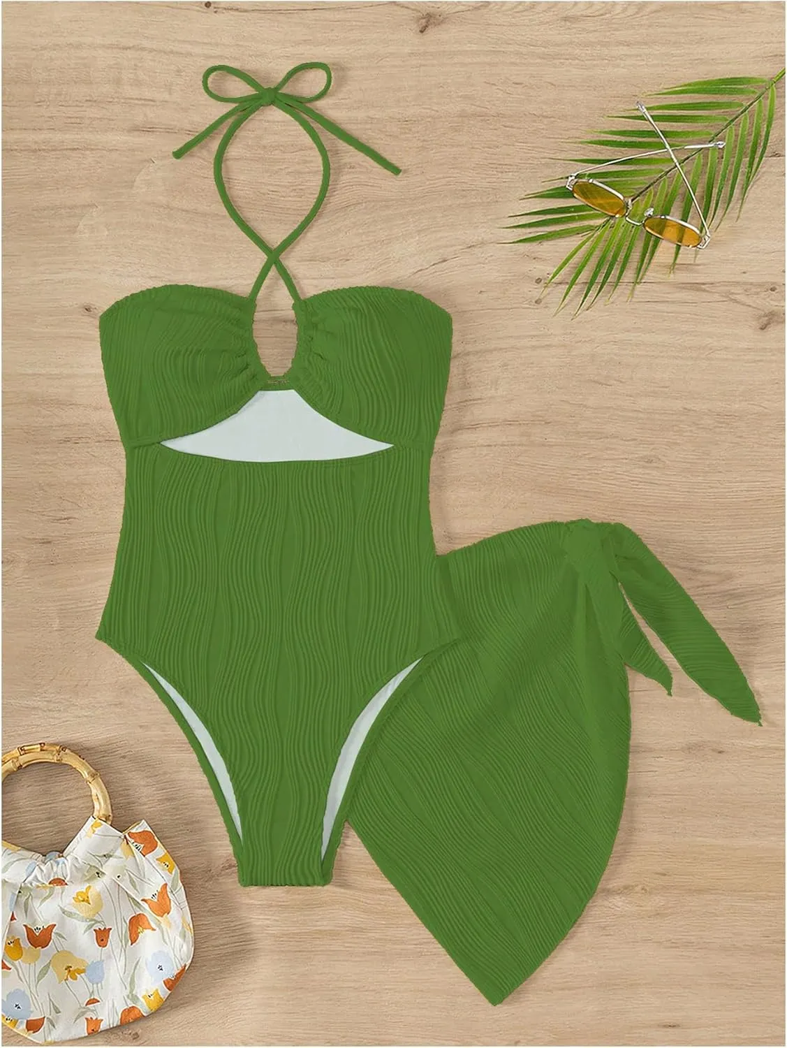 SOLY HUX Women's One Piece Swimsuit Criss Cross Halter Cut Out Bathing Suit with Cover Up