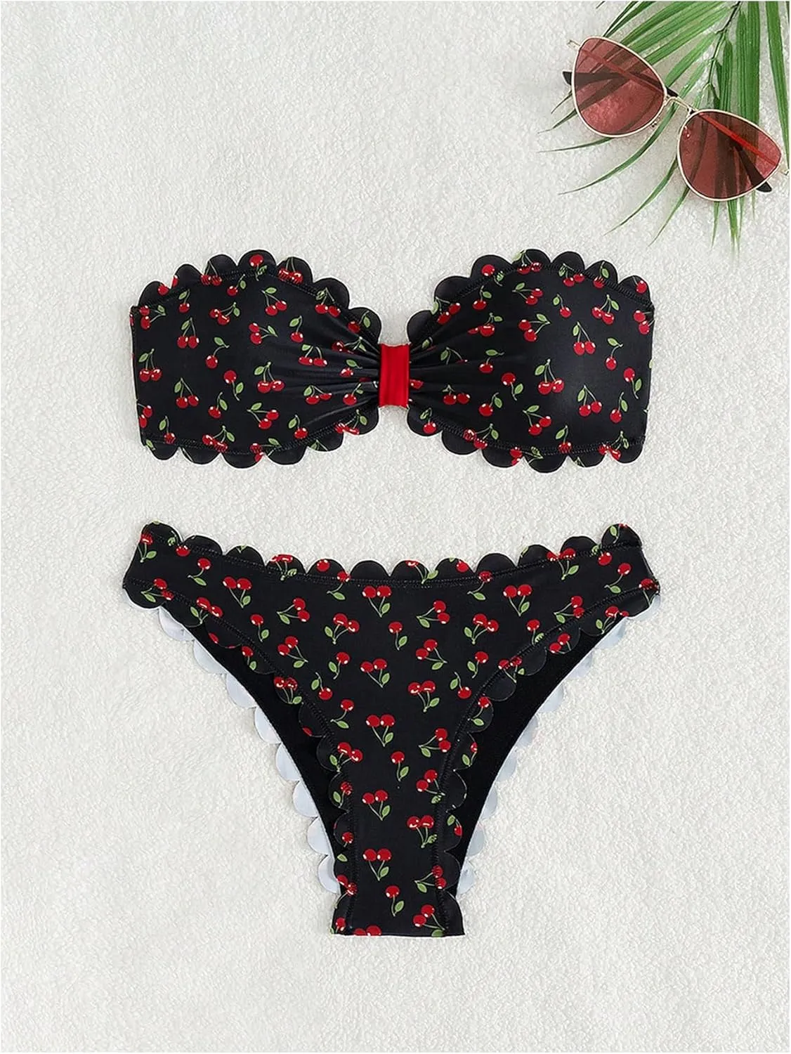 SOLY HUX Women's Strapless Bikini Cute Swimsuit Set High Cut Bandeau Bathing Suits Summer Beach Wear