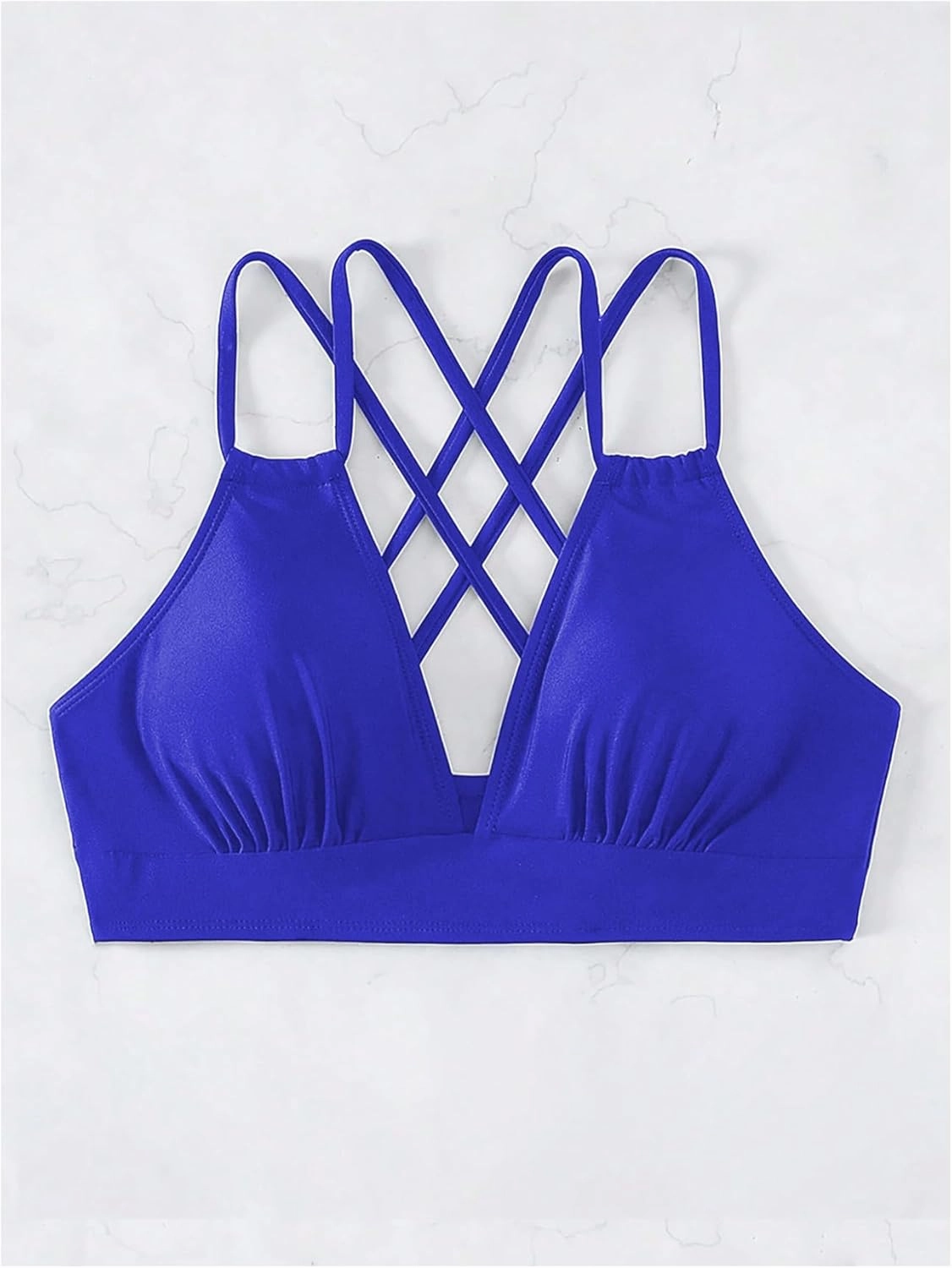 SOLY HUX Women's Bikini Tops V Neck Criss Cross Back Spaghetti Strap Padded Bathing Suit Swim Top Only