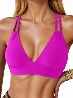 SOLY HUX Women's Bikini Tops V Neck Criss Cross Back Spaghetti Strap Padded Bathing Suit Swim Top Only