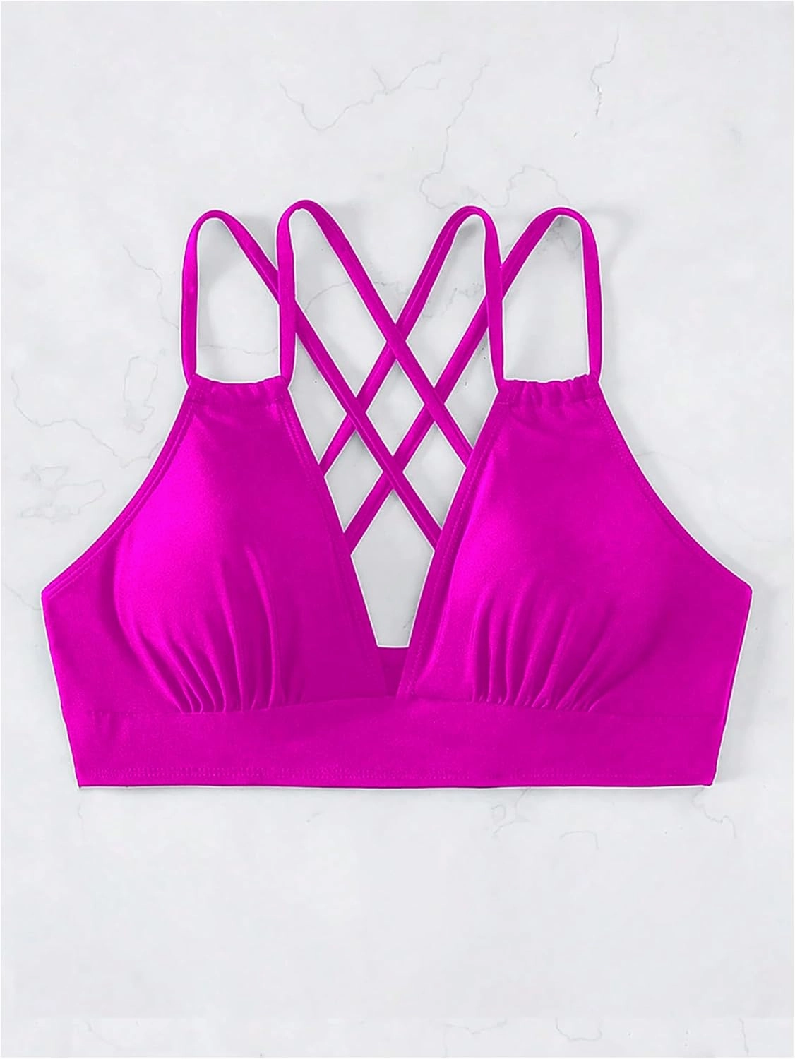SOLY HUX Women's Bikini Tops V Neck Criss Cross Back Spaghetti Strap Padded Bathing Suit Swim Top Only