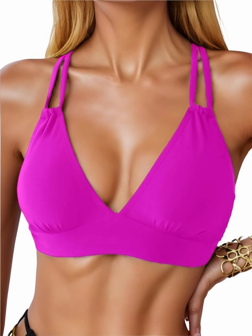 SOLY HUX Women's Bikini Tops V Neck Criss Cross Back Spaghetti Strap Padded Bathing Suit Swim Top Only