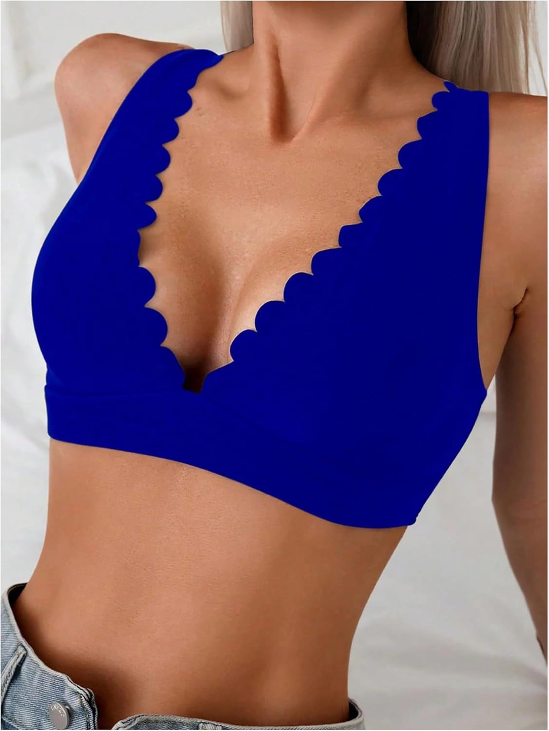 SOLY HUX Women's Deep V Neck Bikini Top Push Up Padded Swimsuit Top Bathing Suits