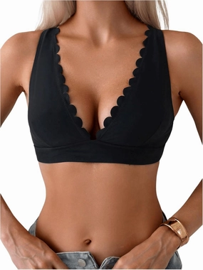 SOLY HUX Women's Deep V Neck Bikini Top Push Up Padded Swimsuit Top Bathing Suits