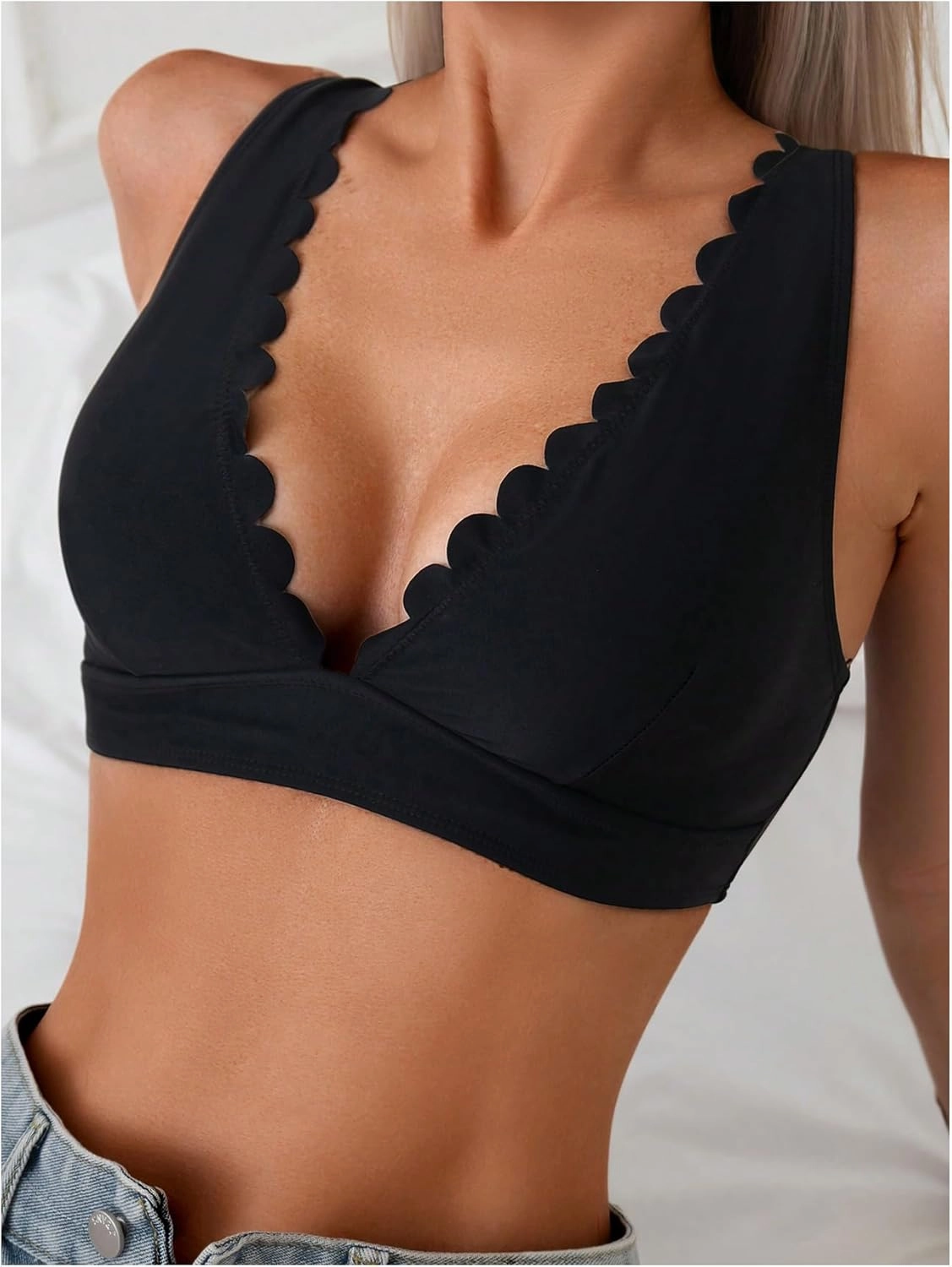 SOLY HUX Women's Deep V Neck Bikini Top Push Up Padded Swimsuit Top Bathing Suits