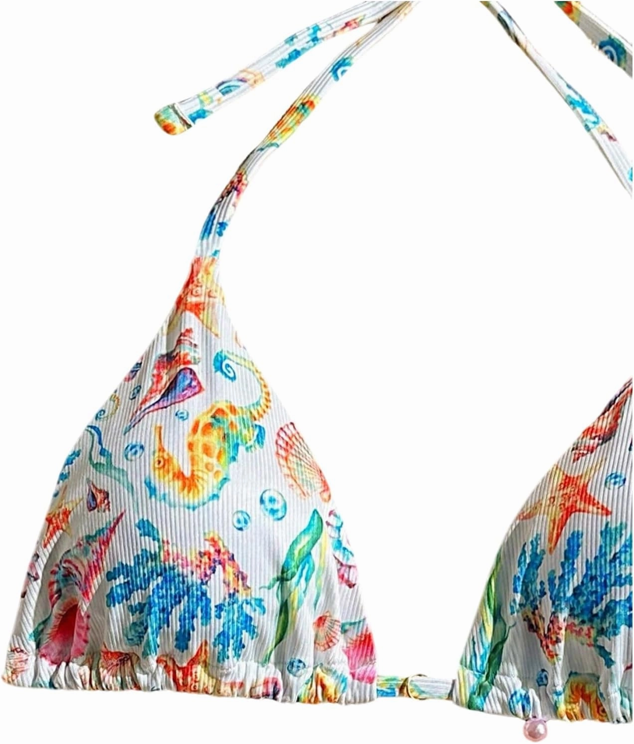 SOLY HUX Women's Floral Print Triangle Bikini Tops Hawaiian Halter Tie Back Bathing Suit Tops Summer Swimsuit Top Only