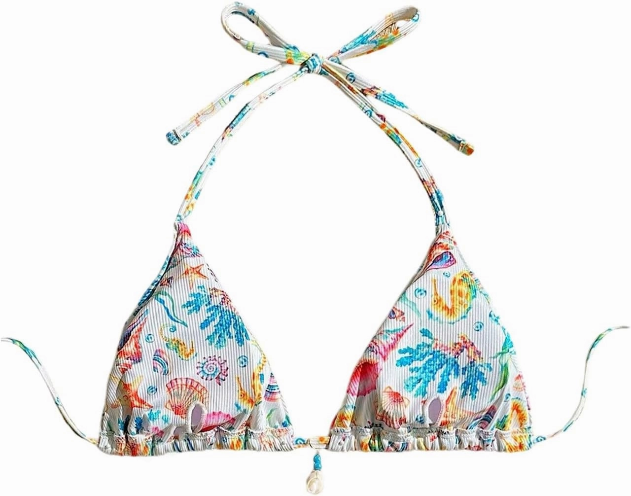 SOLY HUX Women's Floral Print Triangle Bikini Tops Hawaiian Halter Tie Back Bathing Suit Tops Summer Swimsuit Top Only
