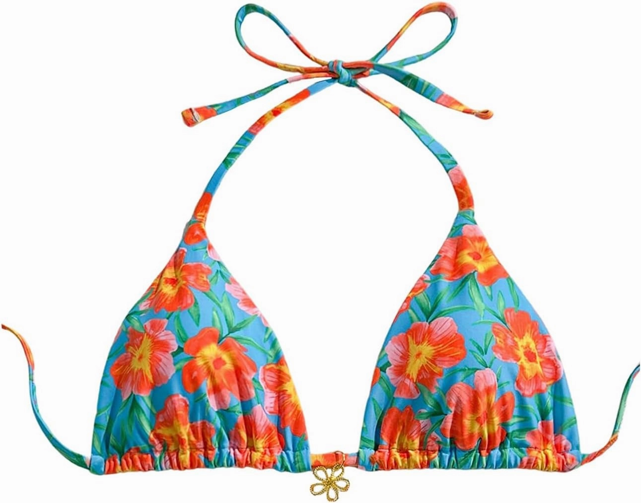 SOLY HUX Women's Floral Print Triangle Bikini Tops Hawaiian Halter Tie Back Bathing Suit Tops Summer Swimsuit Top Only