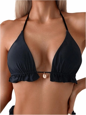 SOLY HUX Women's Halter Bikini Tops Frill Trim Triangle Bathing Suit Swimsuit Tops