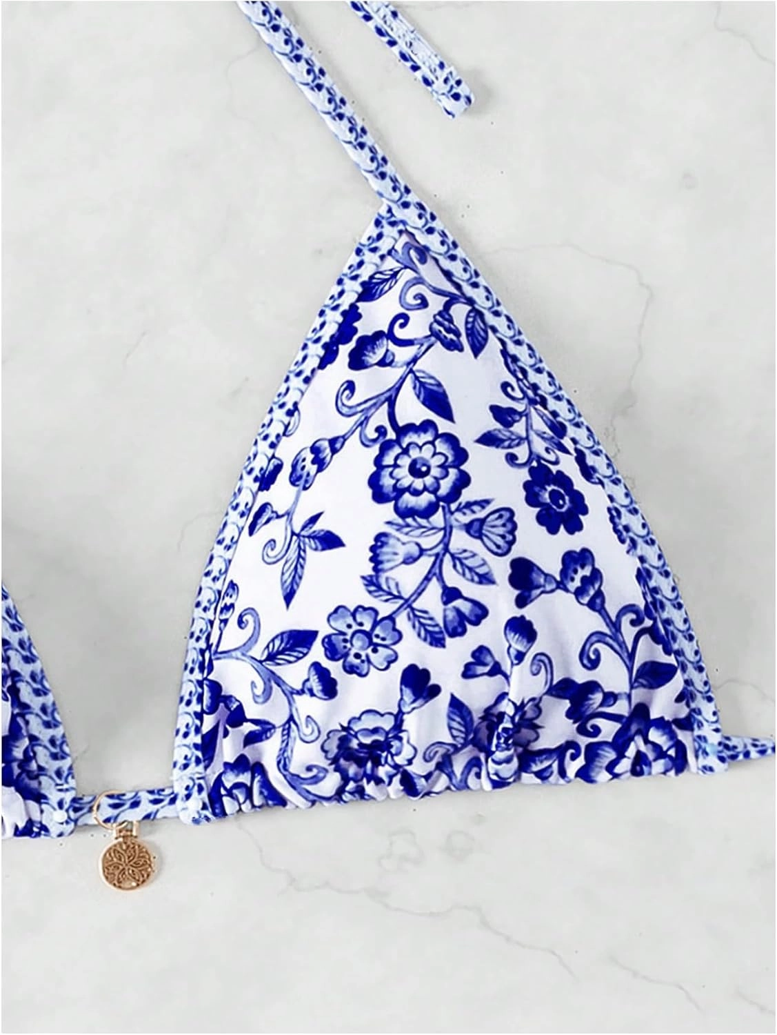 SOLY HUX Women's Triangle Bikini Top Only Tie Back String Floral Print Padded Swimwear Bathing Suits Tops