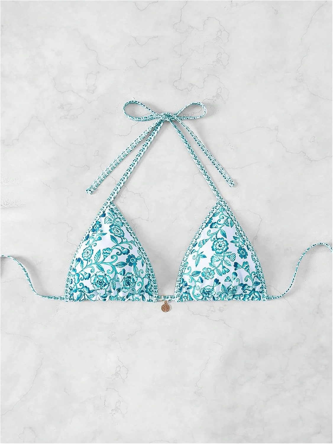 SOLY HUX Women's Triangle Bikini Top Only Tie Back String Floral Print Padded Swimwear Bathing Suits Tops
