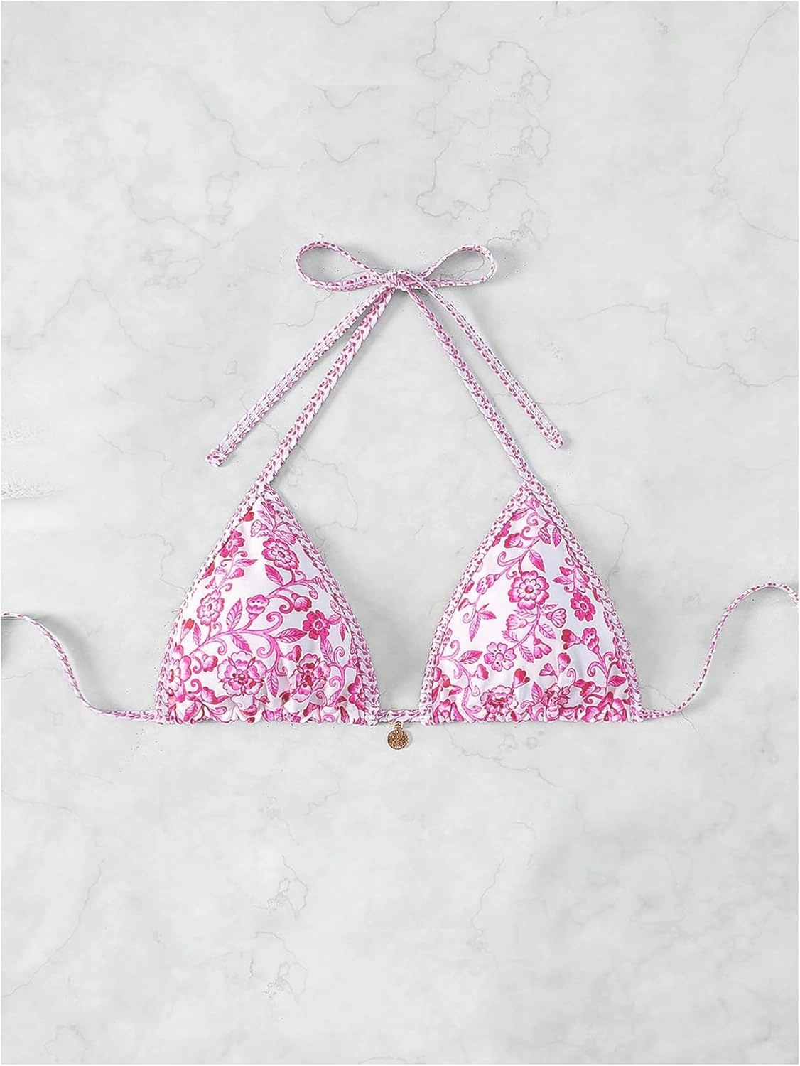 SOLY HUX Women's Triangle Bikini Top Only Tie Back String Floral Print Padded Swimwear Bathing Suits Tops
