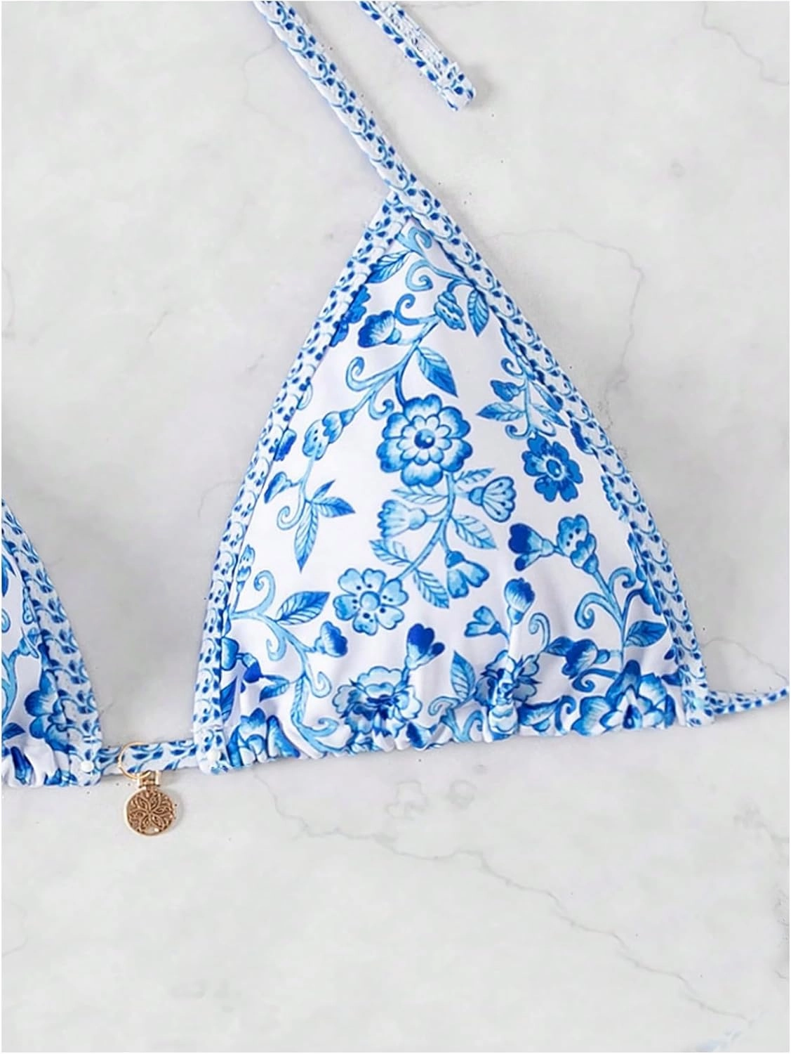 SOLY HUX Women's Triangle Bikini Top Only Tie Back String Floral Print Padded Swimwear Bathing Suits Tops