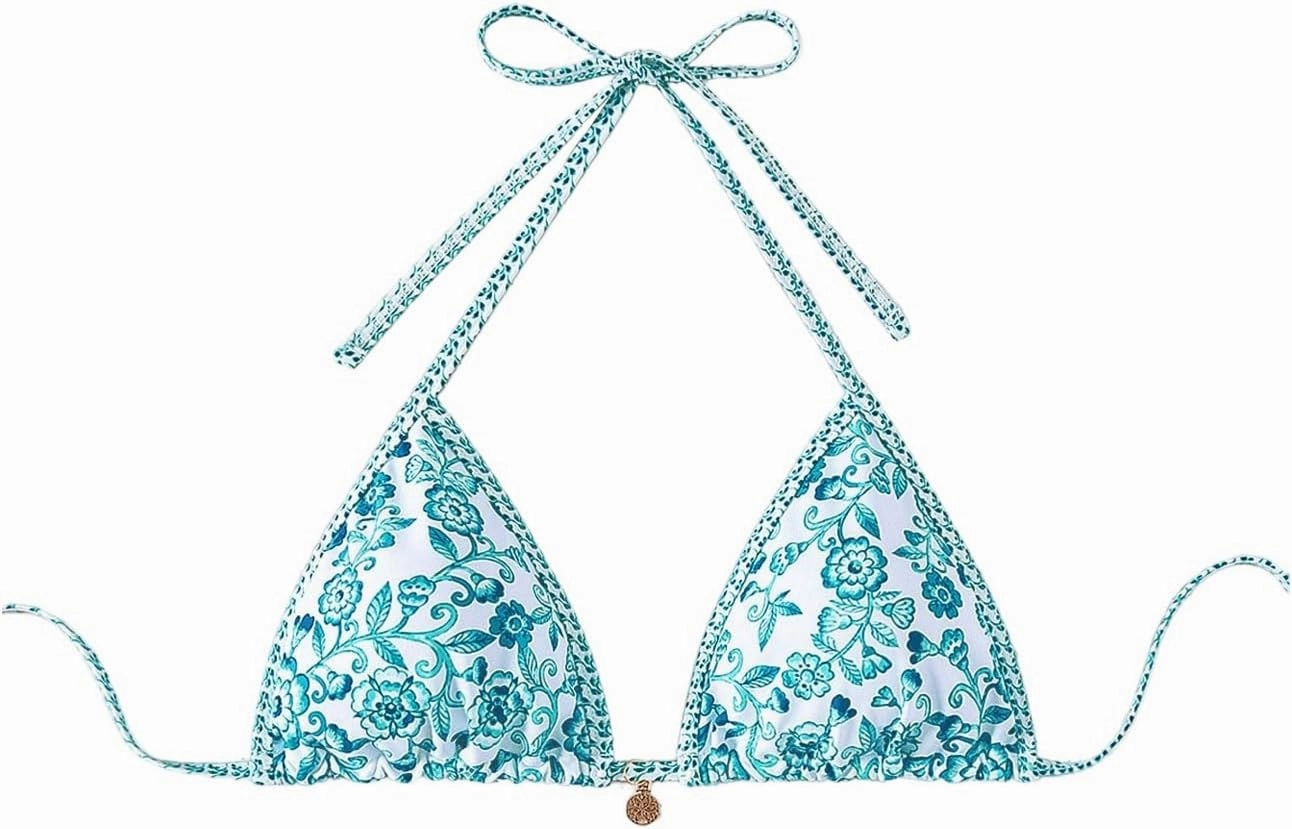 SOLY HUX Women's Triangle Bikini Top Only Tie Back String Floral Print Padded Swimwear Bathing Suits Tops