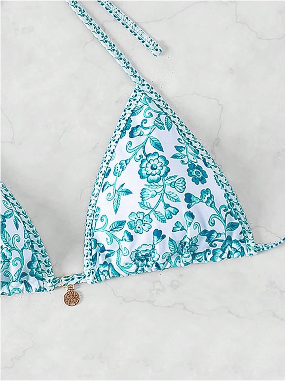 SOLY HUX Women's Triangle Bikini Top Only Tie Back String Floral Print Padded Swimwear Bathing Suits Tops