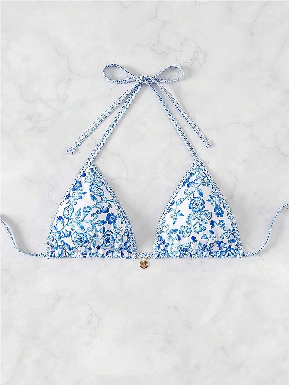 SOLY HUX Women's Triangle Bikini Top Only Tie Back String Floral Print Padded Swimwear Bathing Suits Tops