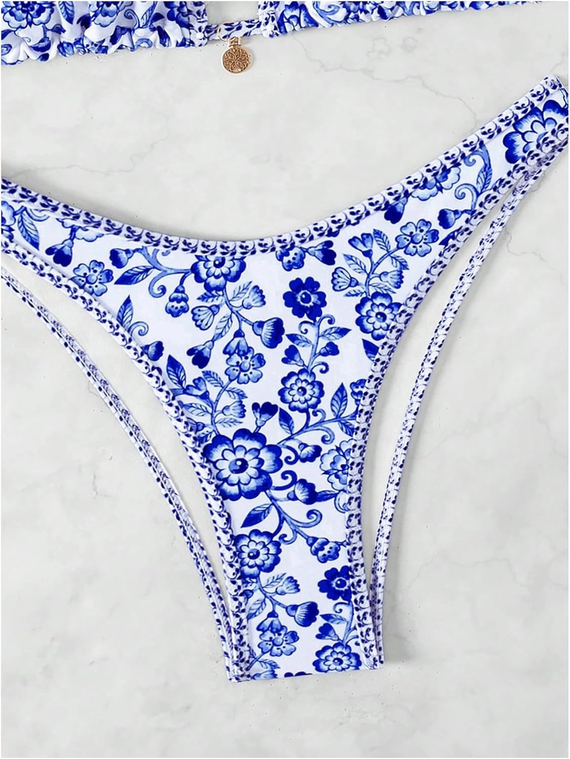 SOLY HUX Women's Triangle Bikini Top Only Tie Back String Floral Print Padded Swimwear Bathing Suits Tops