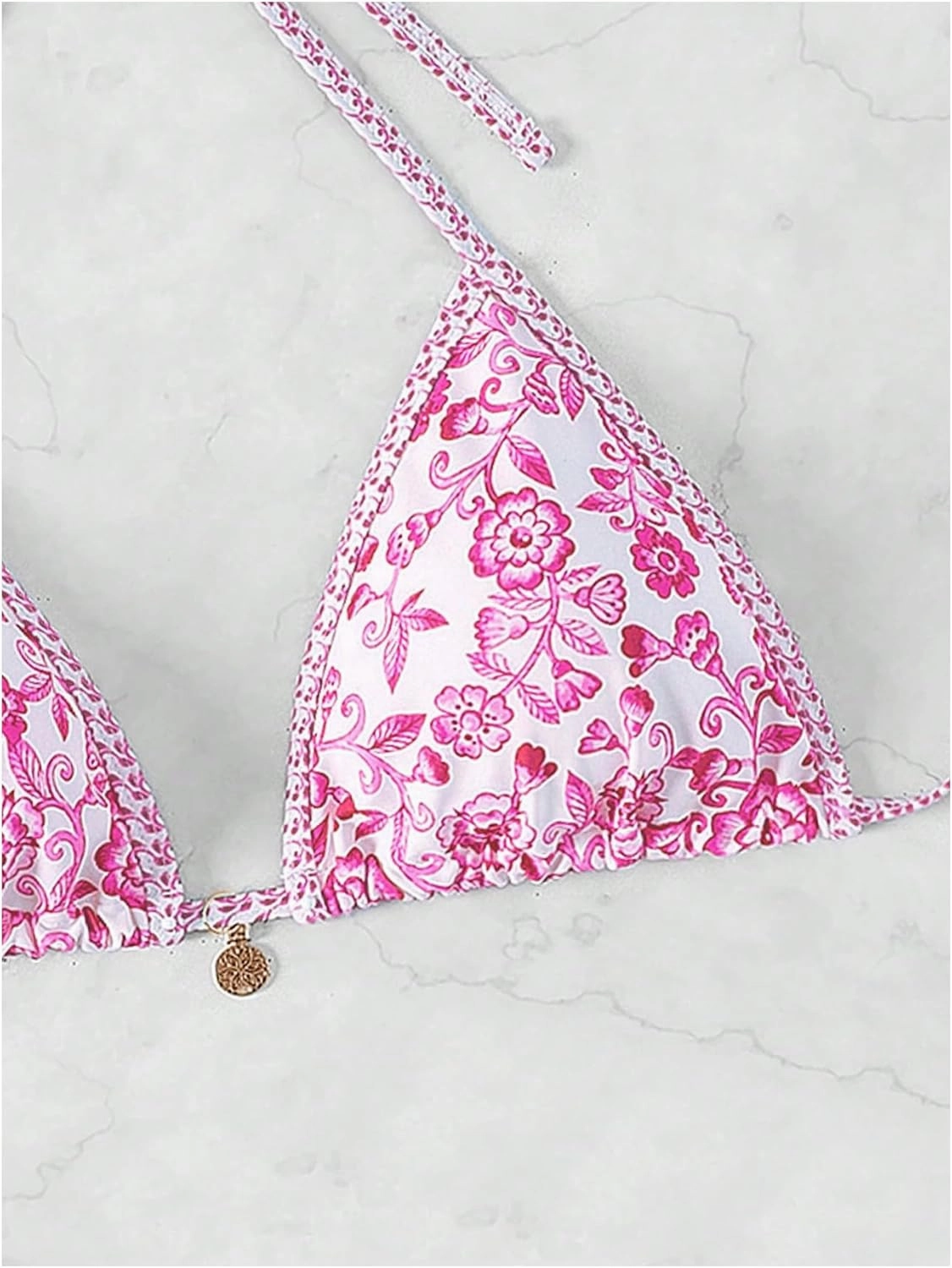 SOLY HUX Women's Triangle Bikini Top Only Tie Back String Floral Print Padded Swimwear Bathing Suits Tops