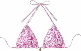SOLY HUX Women's Triangle Bikini Top Only Tie Back String Floral Print Padded Swimwear Bathing Suits Tops