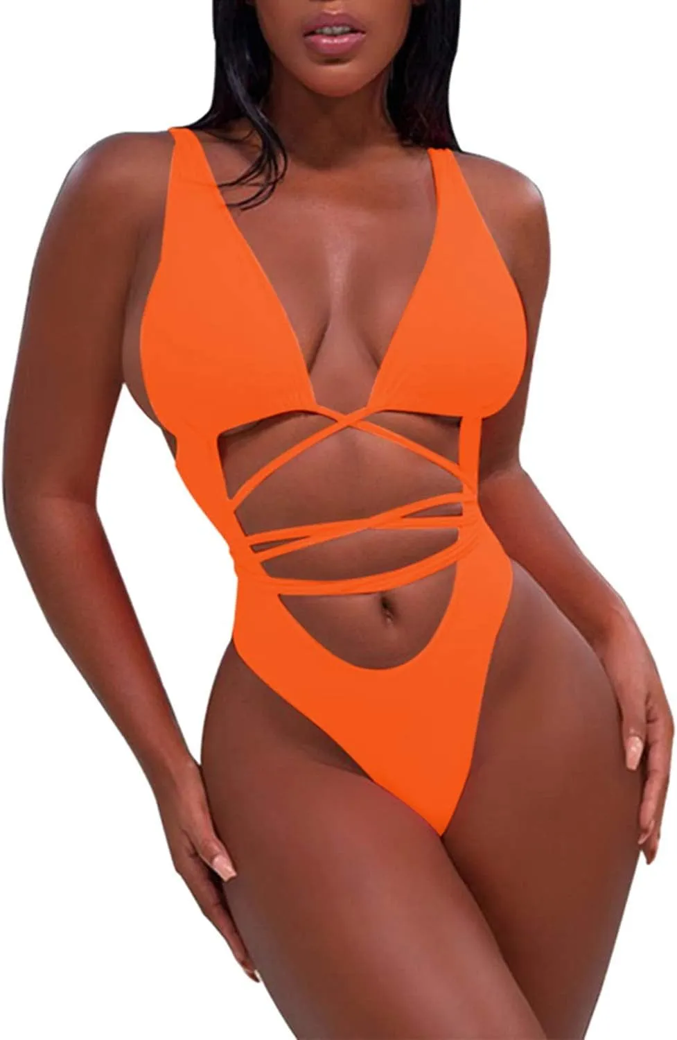 Sovoyontee 2025 Women's Sexy Cheeky One Piece Swimsuits High Cut Thong Bikini Bathing Suit Monokini