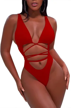 Sovoyontee 2025 Women's Sexy Cheeky One Piece Swimsuits High Cut Thong Bikini Bathing Suit Monokini