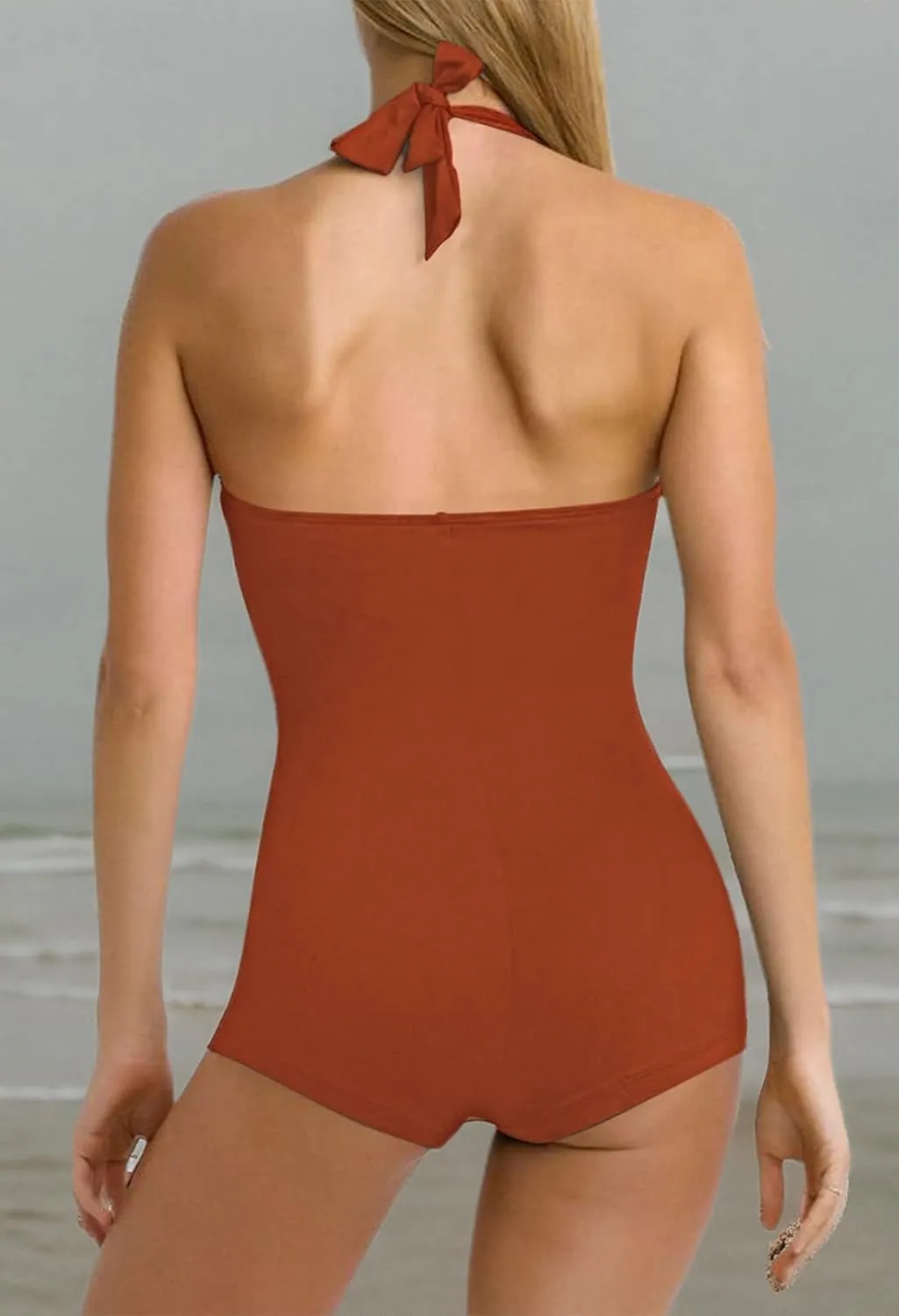 Sovoyontee Women's One Piece Tummy Control Swimwear Boyleg Ruched Swimsuit