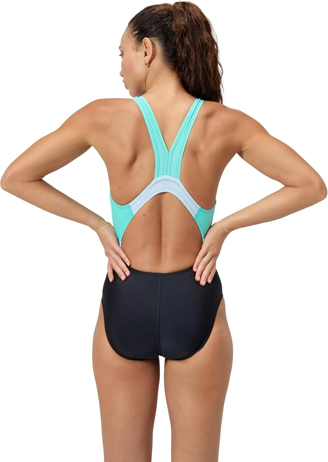 Speedo Women's Swimsuit One Piece Creora Highclo Quantum Splice High Cut Solid