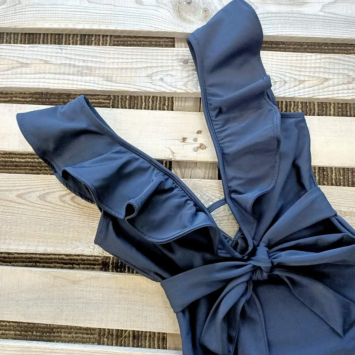 SPORLIKE Women One Piece Swimsuit V-Neck Ruffle Bathing Suit Padded Monokini