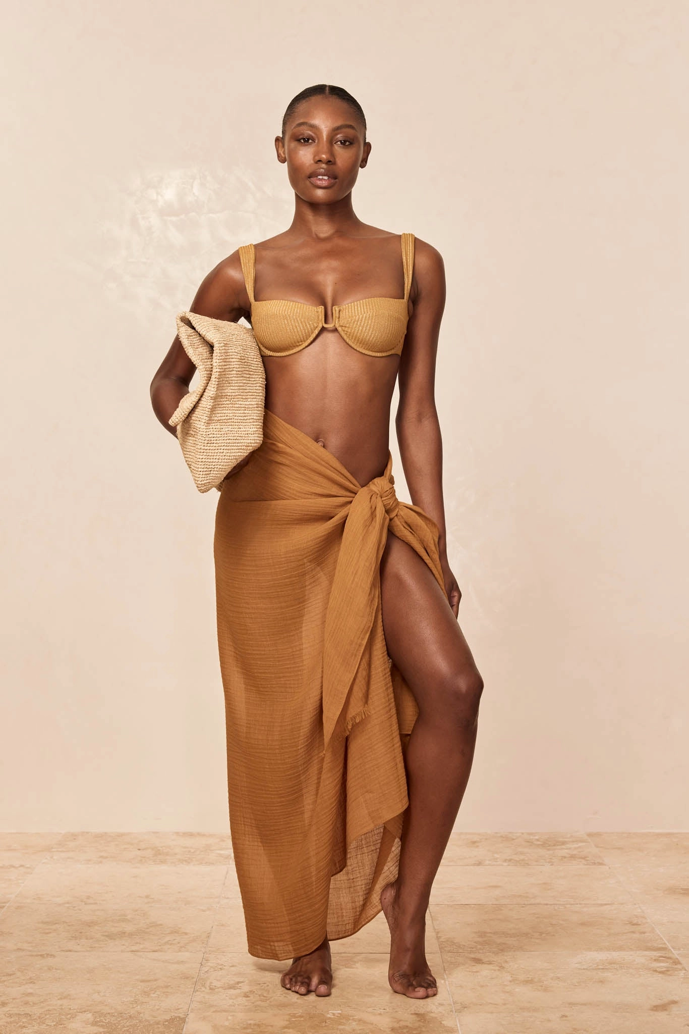St. Tropez Sarong - Antique Gold Crinkle Linen
