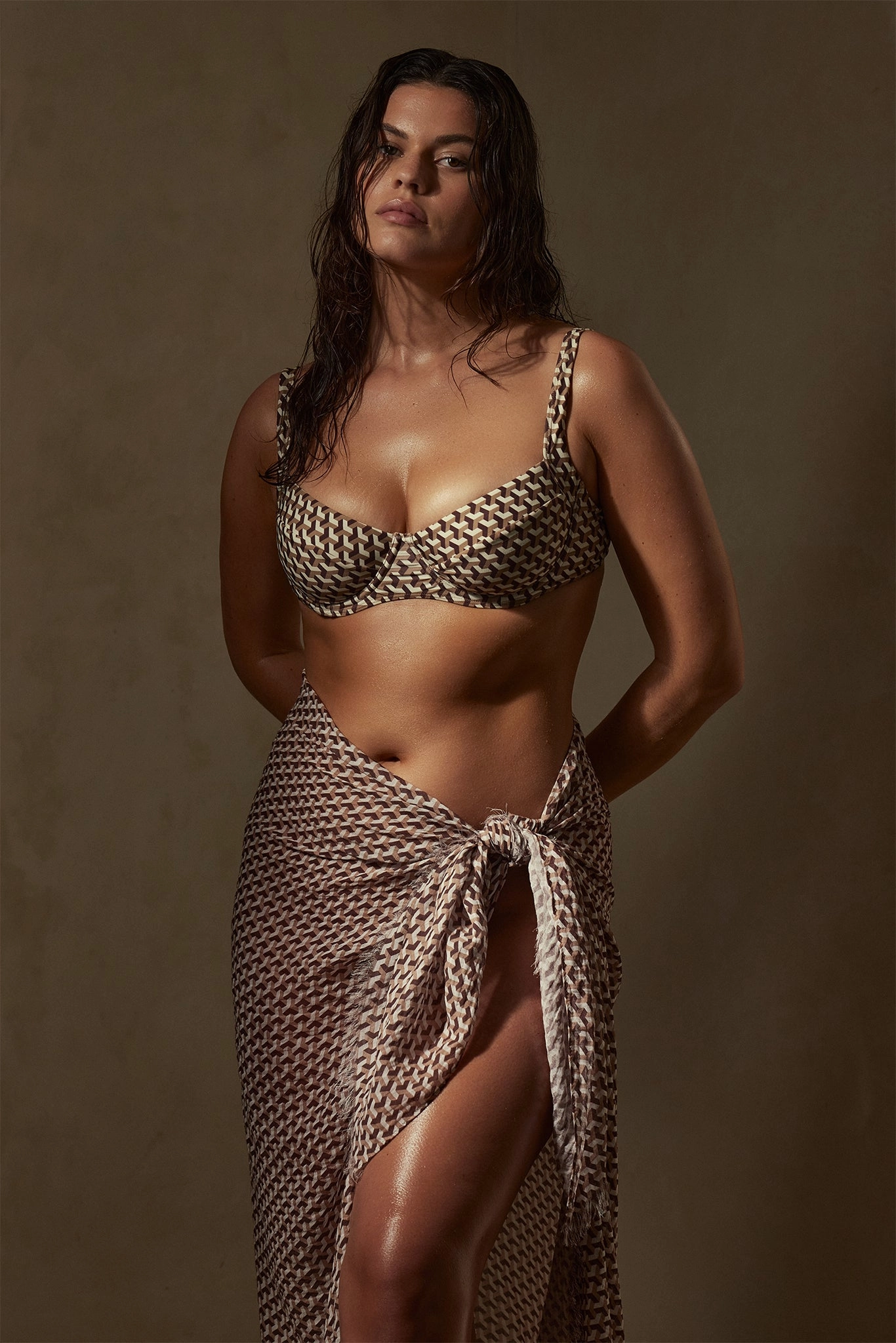 St. Tropez Sarong - Husk Geo Crinkle Linen