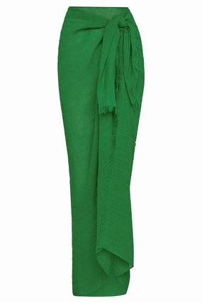 St. Tropez Sarong - Palm Green Crinkle Linen