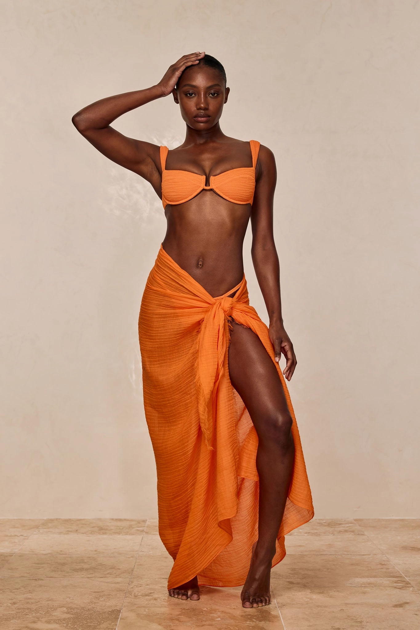 St. Tropez Sarong - Tangerine Crinkle Linen