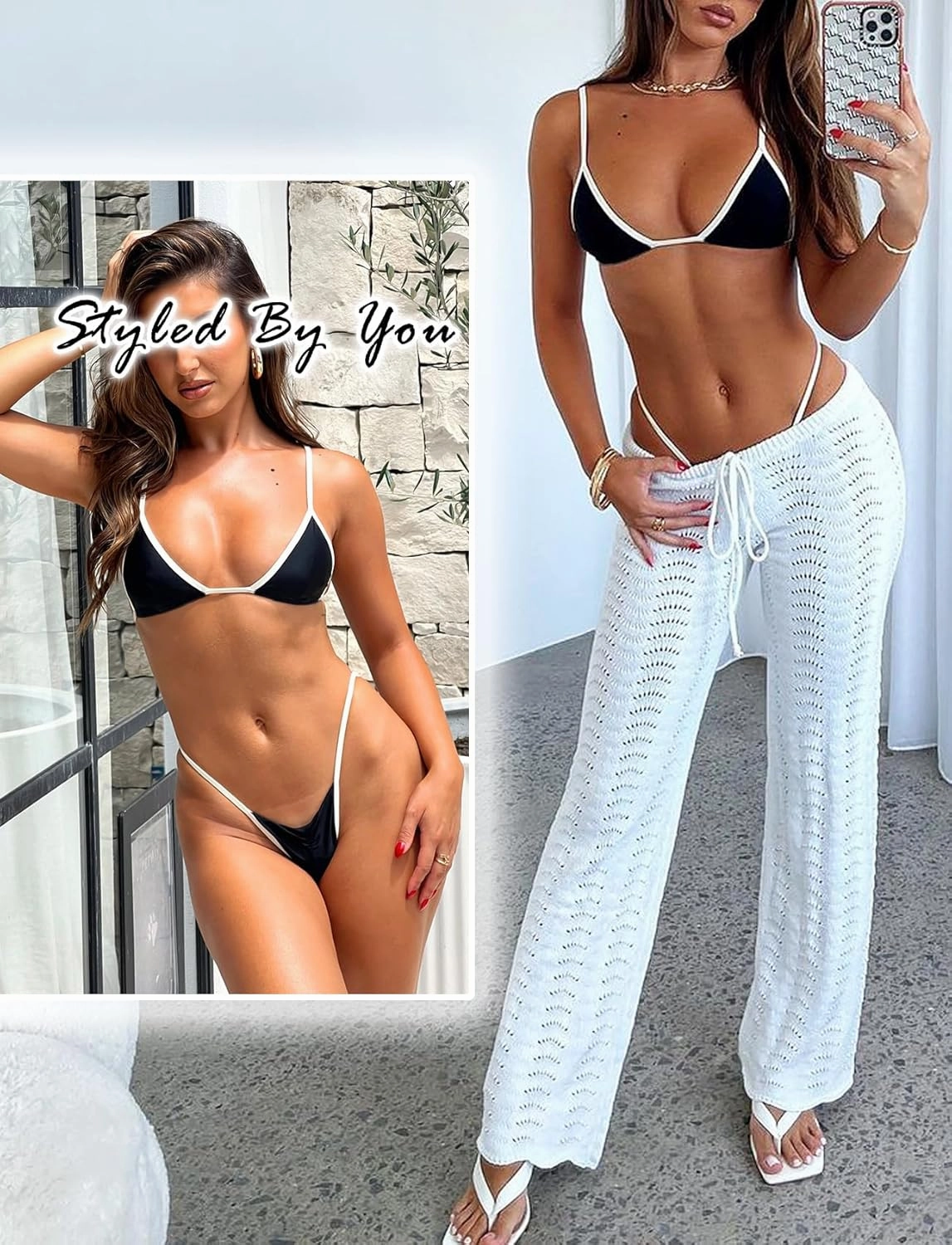 String Bikini Tops for Women Bathing Suit Swim Tops Sexy Triangle Bikini Top Black
