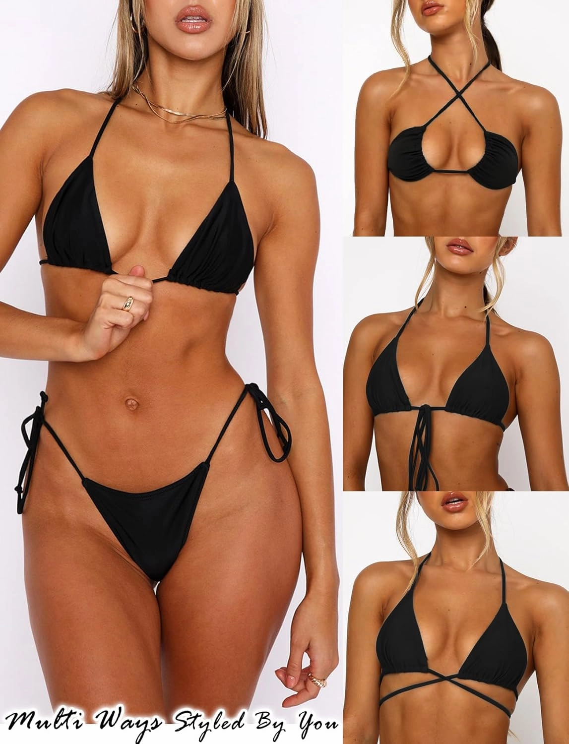 String Bikini Tops for Women Bathing Suit Swim Tops Sexy Triangle Bikini Top Black