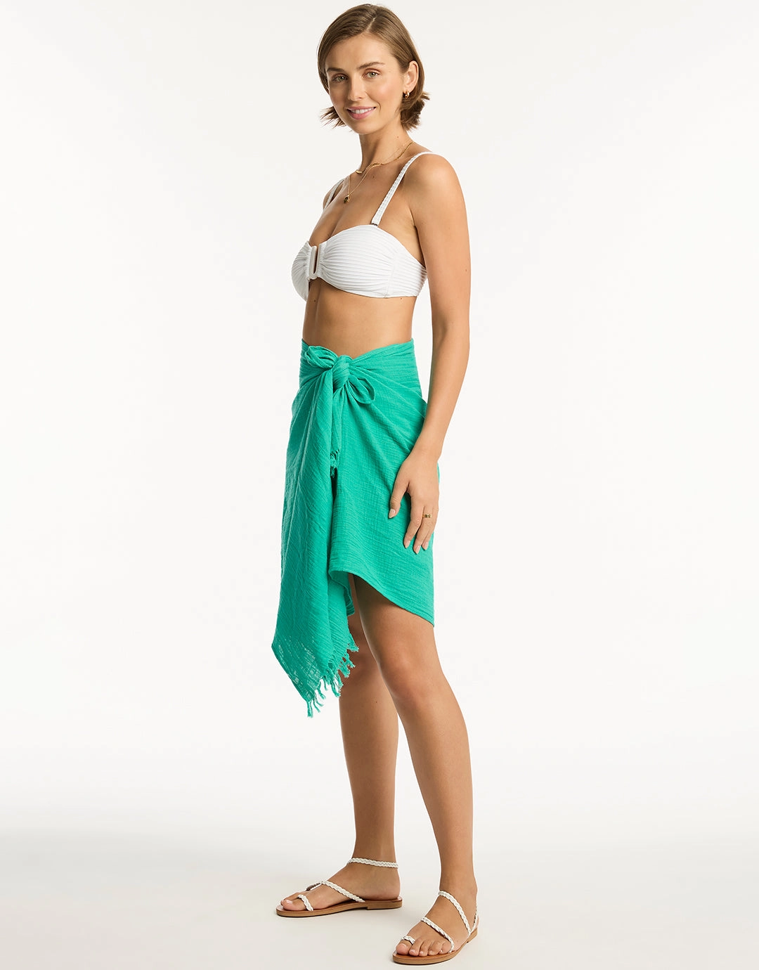 Sunset Frayed Sarong - Sea Green