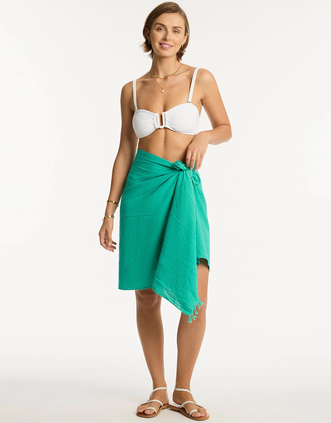 Sunset Frayed Sarong - Sea Green