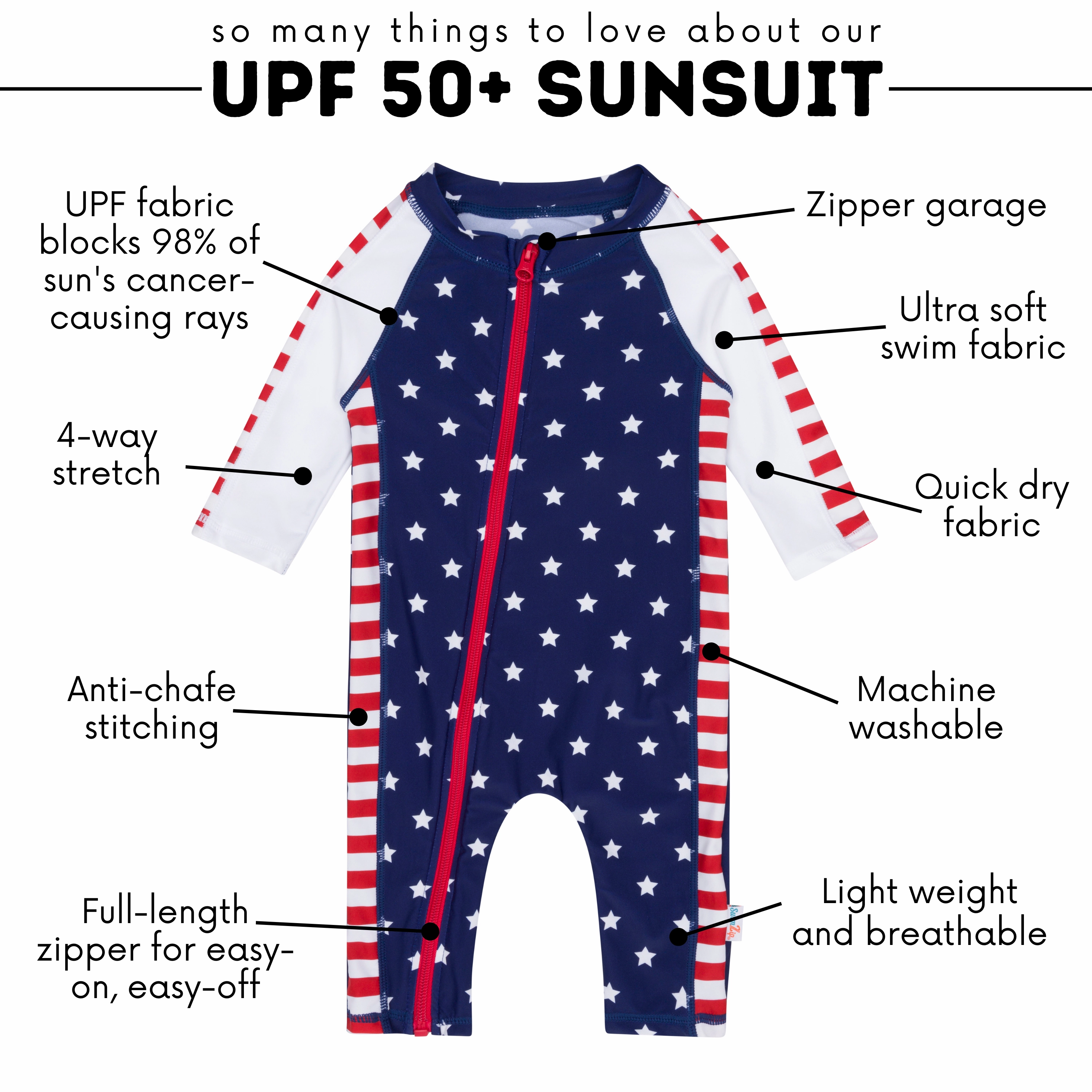 Sunsuit - Long Sleeve Romper Swimsuit | "Americana"
