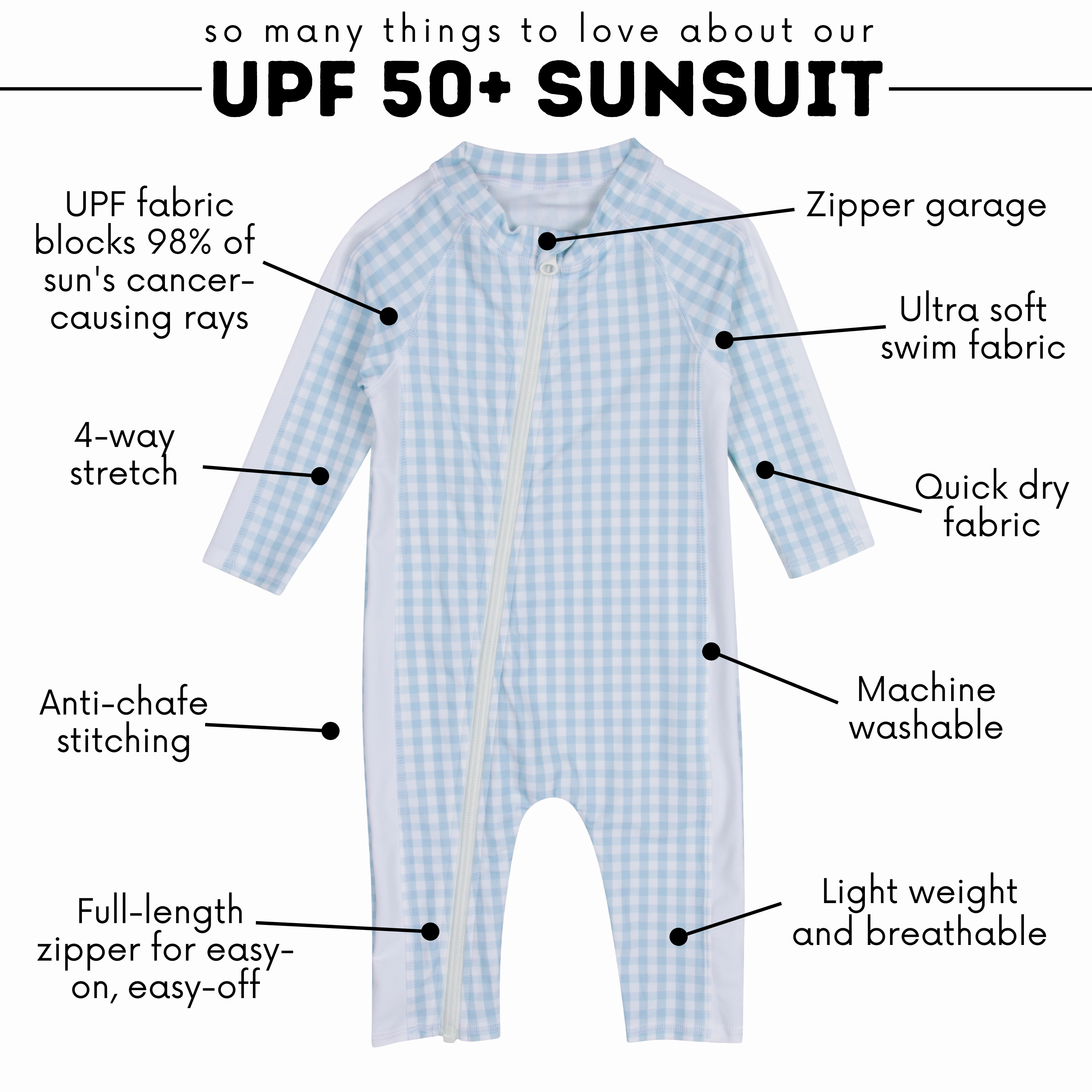 Sunsuit - Long Sleeve Romper Swimsuit | "Blue Gingham"