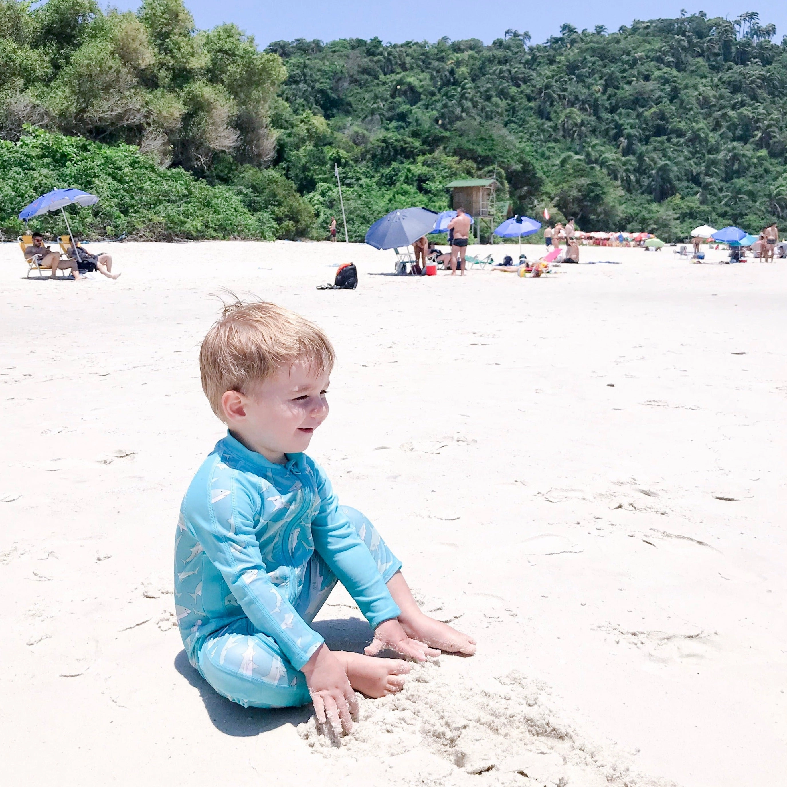 Sunsuit - Long Sleeve Romper Swimsuit | "Deep Blue Sharks"