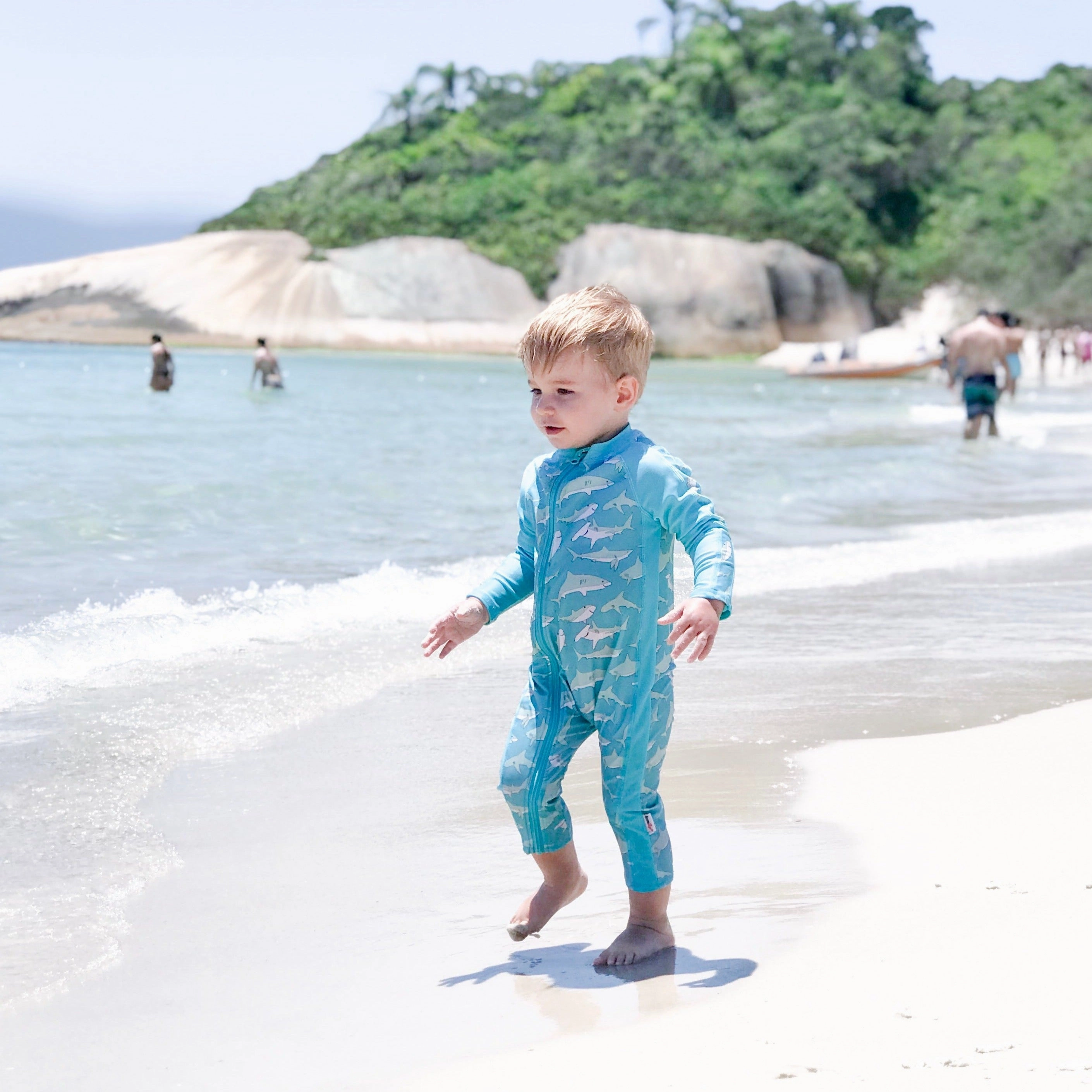 Sunsuit - Long Sleeve Romper Swimsuit | "Deep Blue Sharks"
