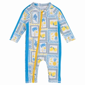 Sunsuit - Long Sleeve Romper Swimsuit | "Mediterranean Lemons"